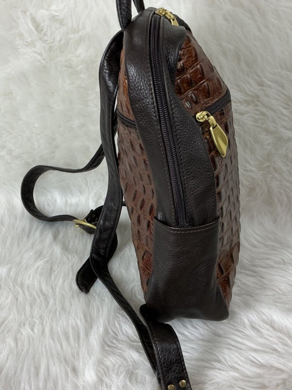 Vintage 90s Libaire Brown Croc Embossed Leather Backpack - Picture 4 of 8